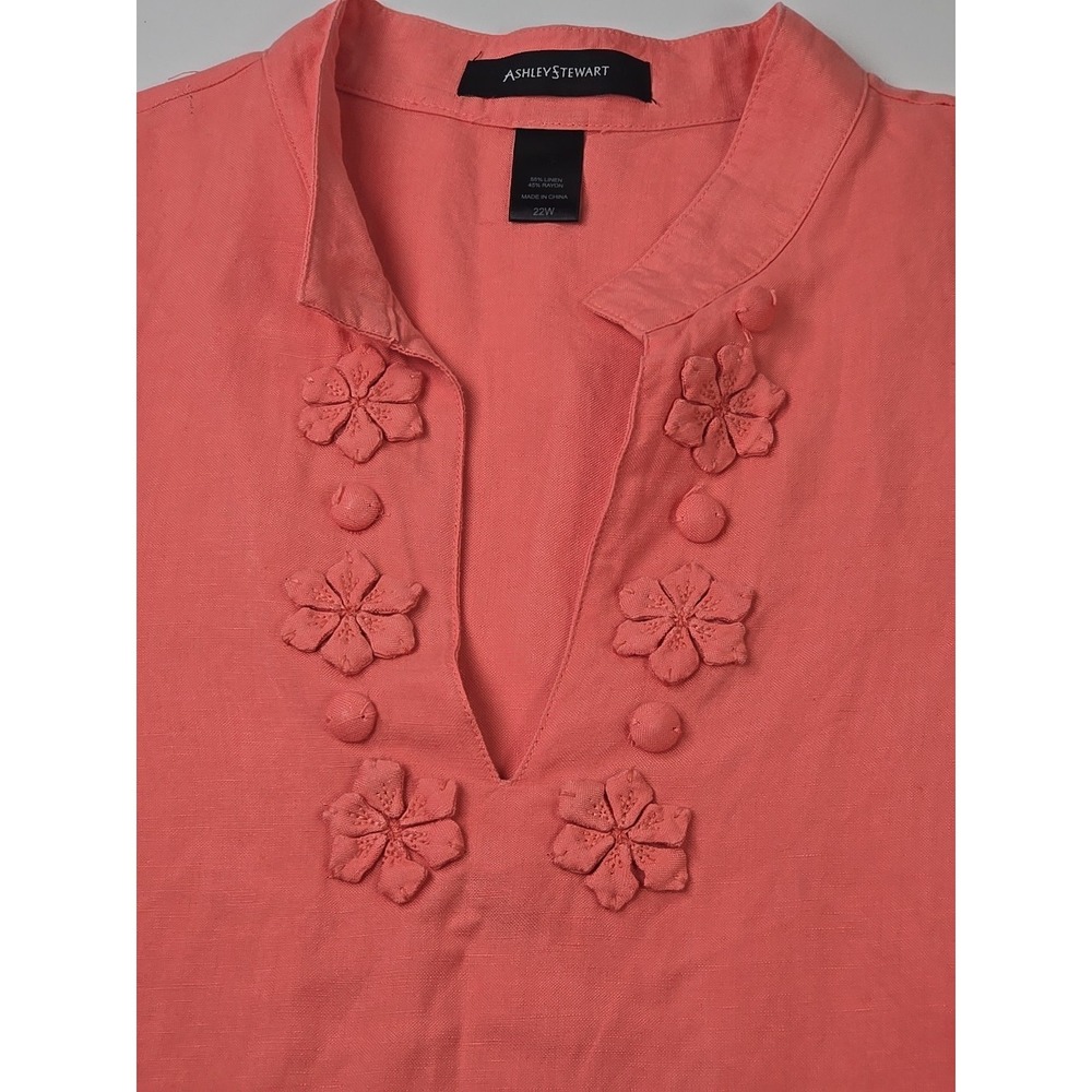 Ashley Stewart Coral Linen & Rayon V-neck Side-Zip Tunic Top Plus 22w - Picture 2 of 7